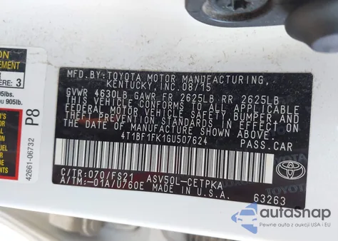 2016 Toyota Camry Se from USA, damaged, VIN 4T1BF1FK1GU507624